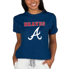 Atlanta Braves Concepts Sport Women's Tri-Blend Mainstream Terry Short Sleeve Sweatshirt Top Navy