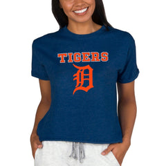 Detroit Tigers Concepts Sport Women's Tri-Blend Mainstream Terry Short Sleeve Sweatshirt Top Navy
