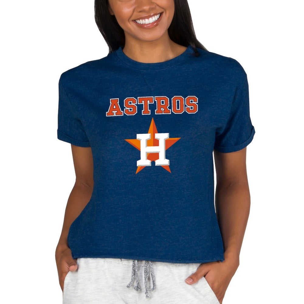 Houston Astros Concepts Sport Women's Tri-Blend Mainstream Terry Short Sleeve Sweatshirt Top Navy