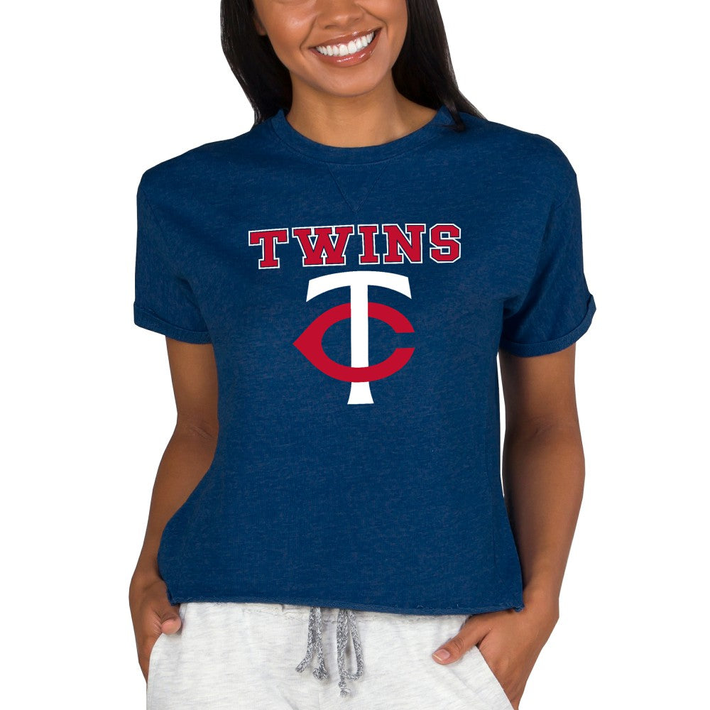 Minnesota Twins Concepts Sport Women's Tri-Blend Mainstream Terry Short Sleeve Sweatshirt Top Navy