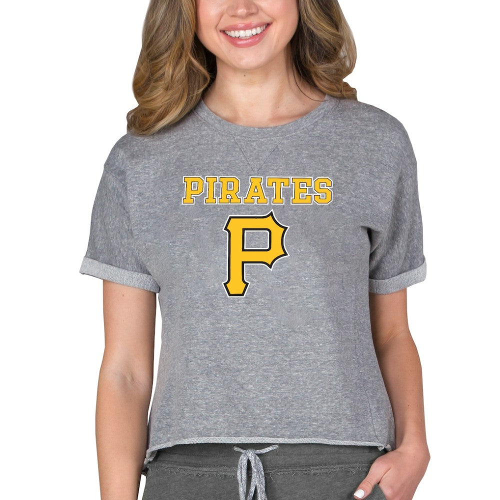 Pittsburgh Pirates Concepts Sport Women's Tri-Blend Mainstream Terry Short Sleeve Sweatshirt Top Gray