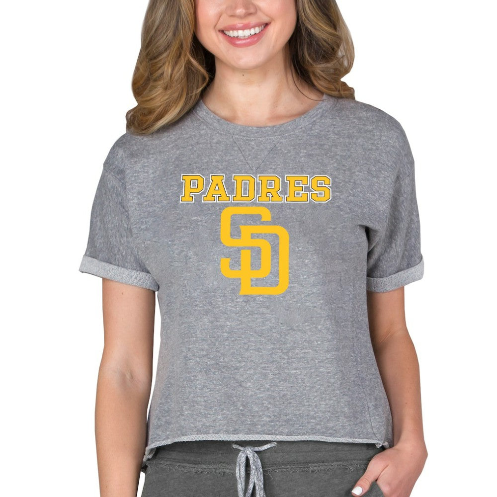 San Diego Padres Concepts Sport Women's Tri-Blend Mainstream Terry Short Sleeve Sweatshirt Top Gray
