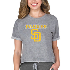 San Diego Padres Concepts Sport Women's Tri-Blend Mainstream Terry Short Sleeve Sweatshirt Top Gray