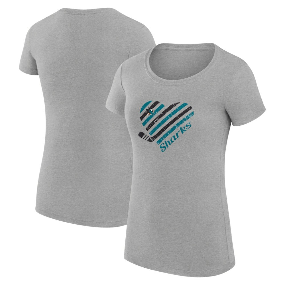 San Jose Sharks G-III 4Her by Carl Banks Women's Super-Slim Fit Lightweight Heart T-Shirt Heather Gray