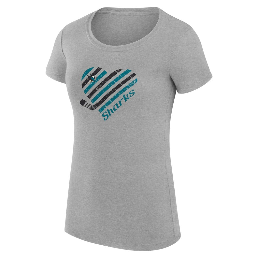 San Jose Sharks G-III 4Her by Carl Banks Women's Super-Slim Fit Lightweight Heart T-Shirt Heather Gray
