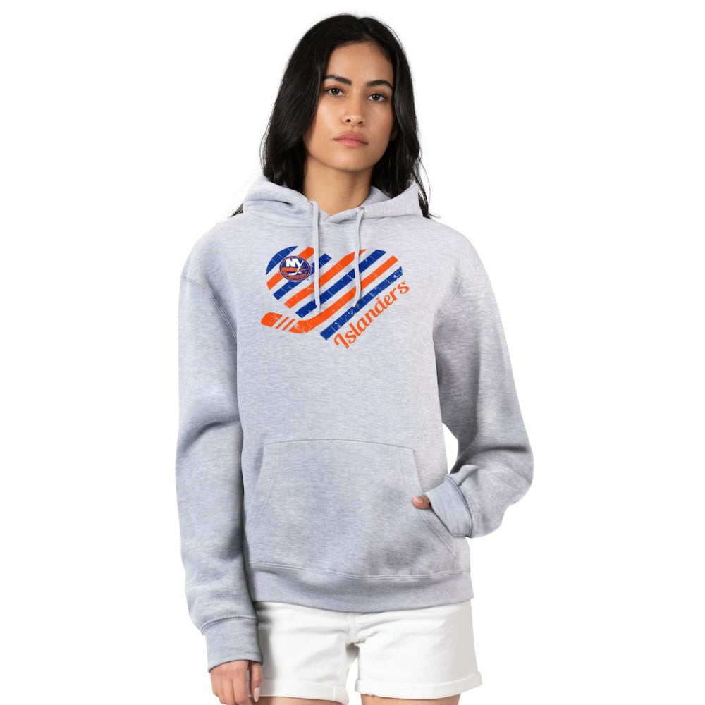 New York Islanders G-III 4Her by Carl Banks Women's Heart Pullover Hoodie Heather Gray