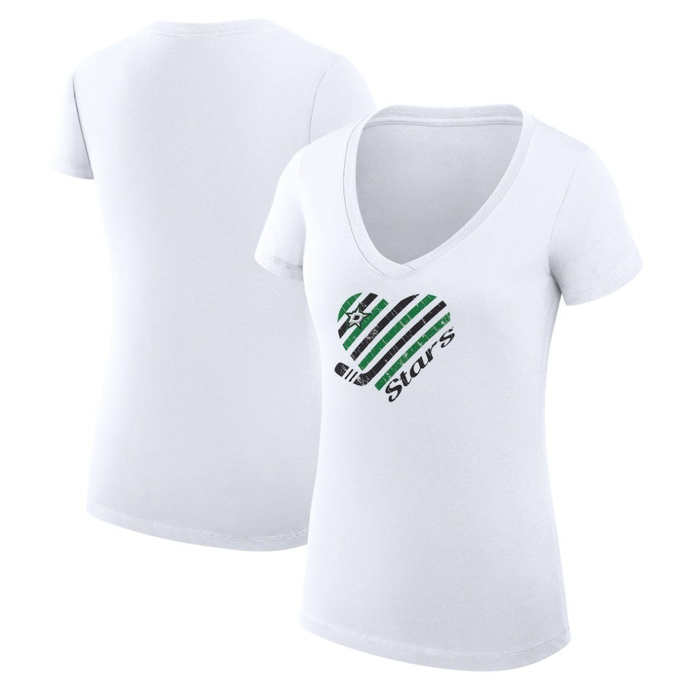Dallas Stars G-III 4Her by Carl Banks Women's Super-Slim Fit Lightweight Heart V-Neck T-Shirt White