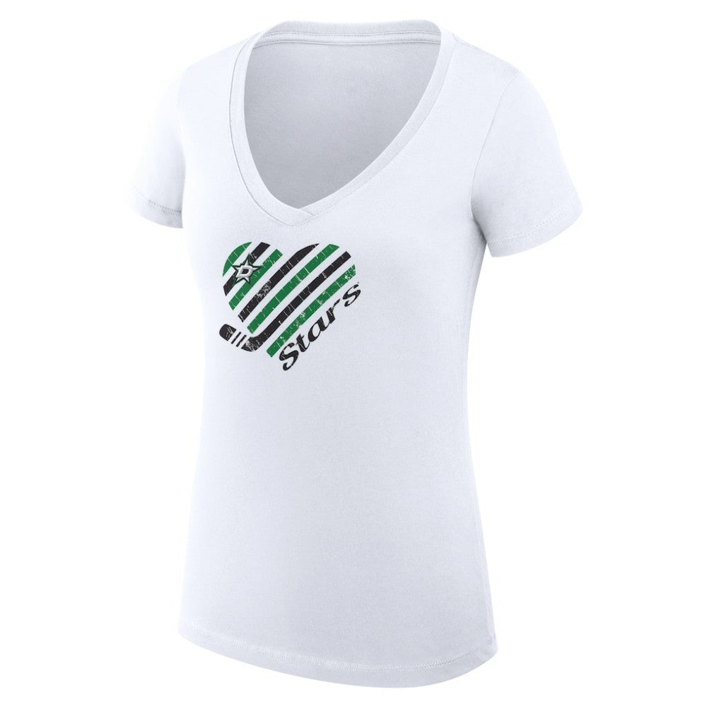 Dallas Stars G-III 4Her by Carl Banks Women's Super-Slim Fit Lightweight Heart V-Neck T-Shirt White
