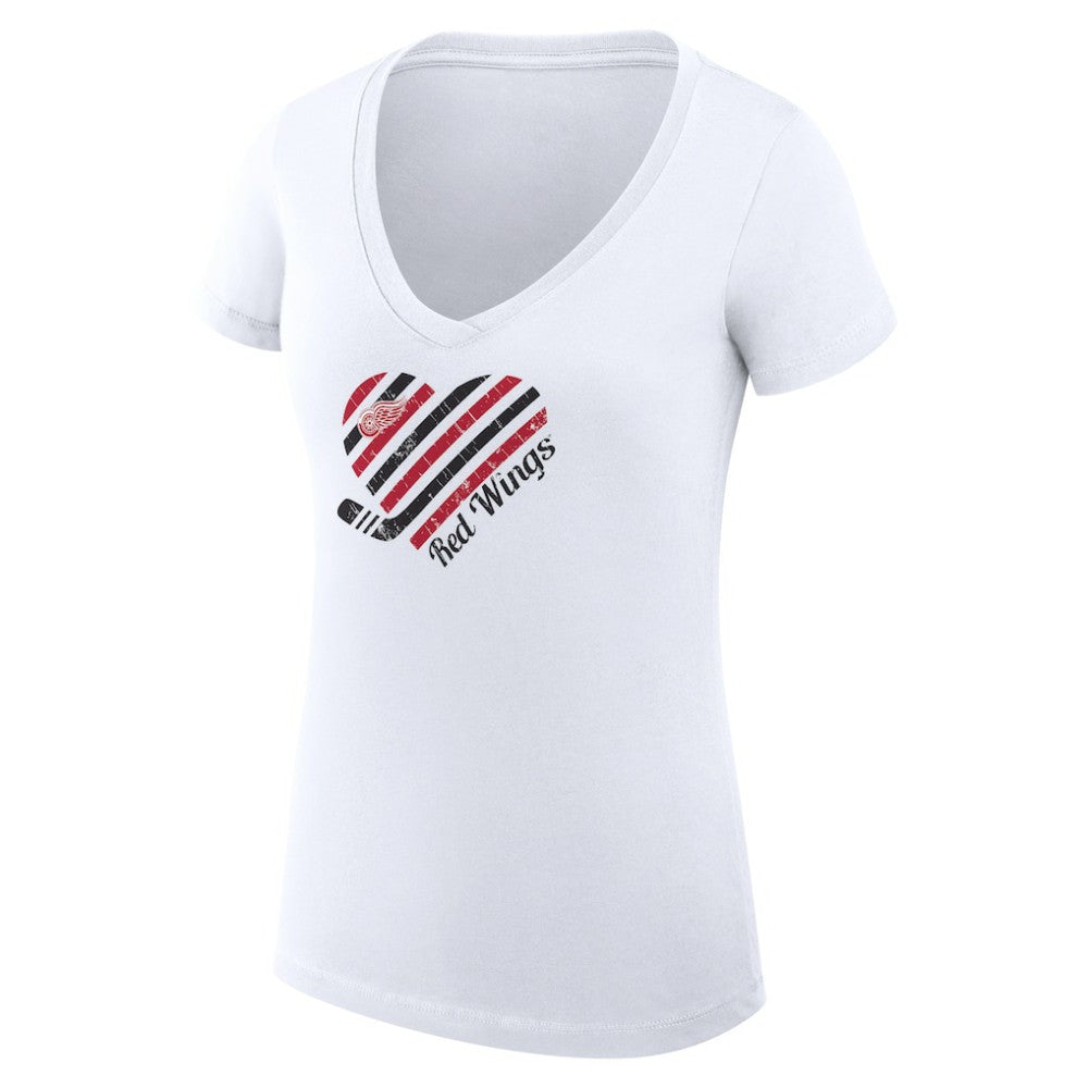 Detroit Red Wings G-III 4Her by Carl Banks Women's Super-Slim Fit Lightweight Heart V-Neck T-Shirt White