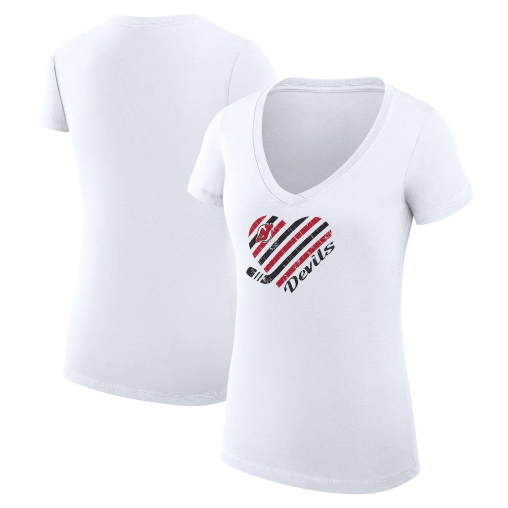 New Jersey Devils G-III 4Her by Carl Banks Women's Super-Slim Fit Lightweight Heart V-Neck T-Shirt White