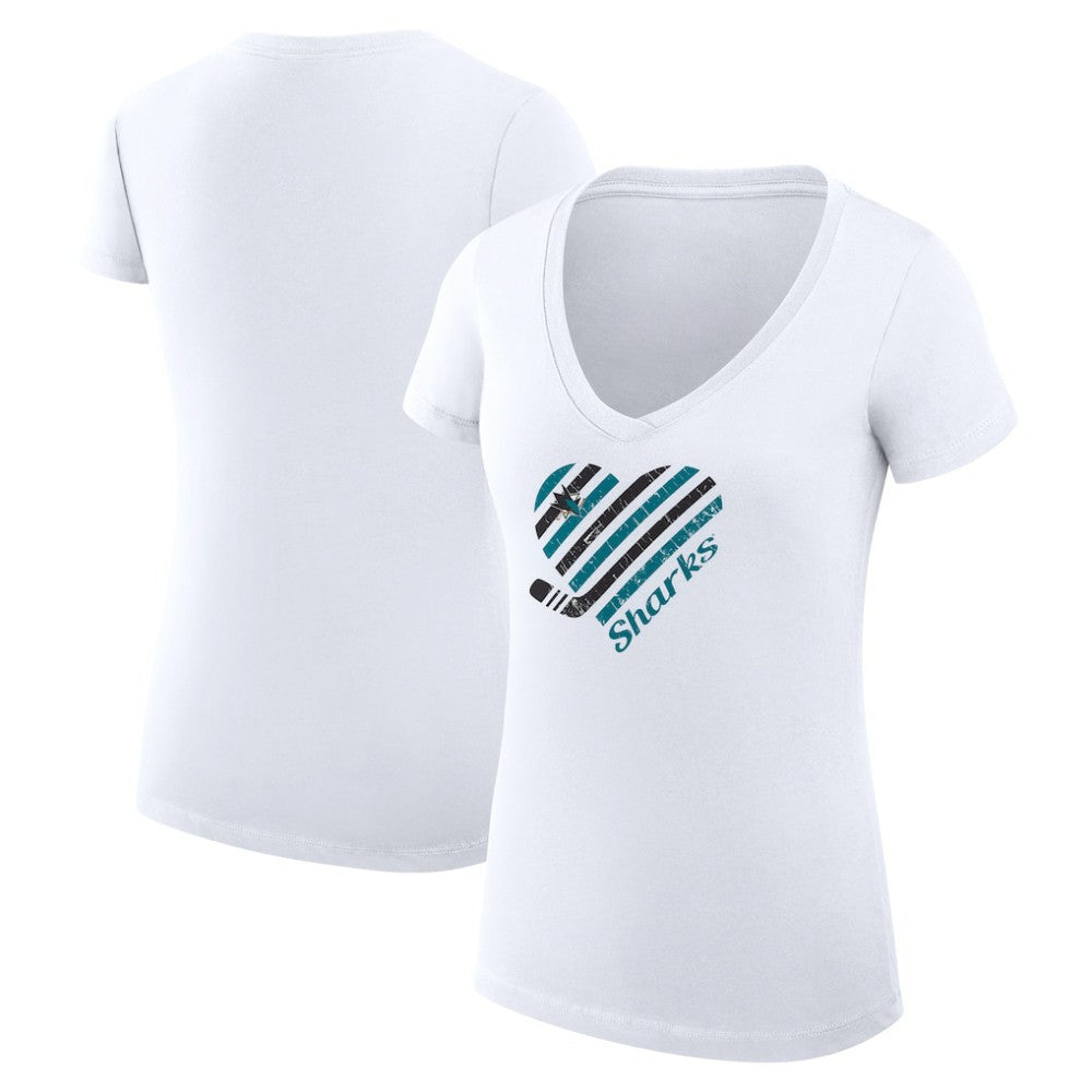 San Jose Sharks G-III 4Her by Carl Banks Women's Super-Slim Fit Lightweight Heart V-Neck T-Shirt White
