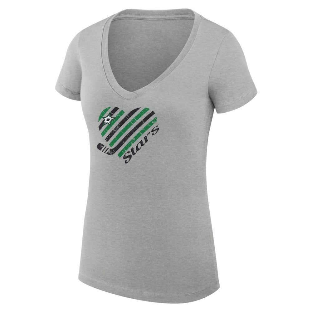 Dallas Stars G-III 4Her by Carl Banks Women's Super-Slim Fit Lightweight Heart V-Neck T-Shirt Heather Gray