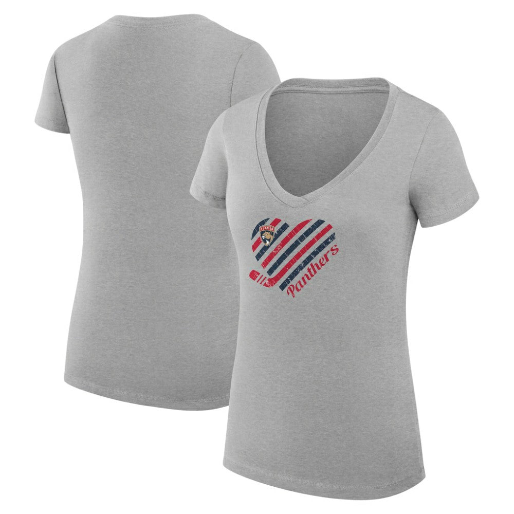 Florida Panthers G-III 4Her by Carl Banks Women's Super-Slim Fit Lightweight Heart V-Neck T-Shirt Heather Gray