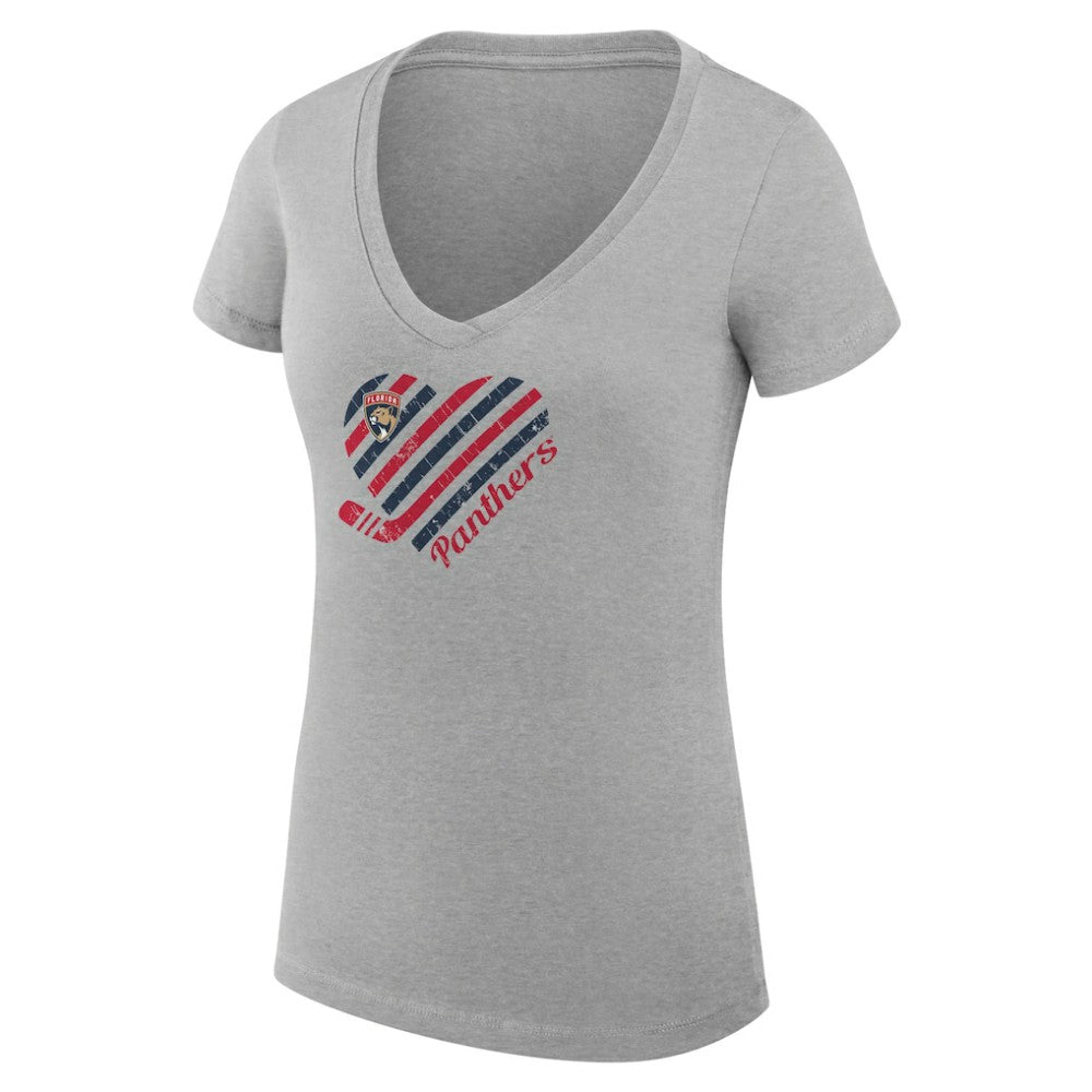 Florida Panthers G-III 4Her by Carl Banks Women's Super-Slim Fit Lightweight Heart V-Neck T-Shirt Heather Gray