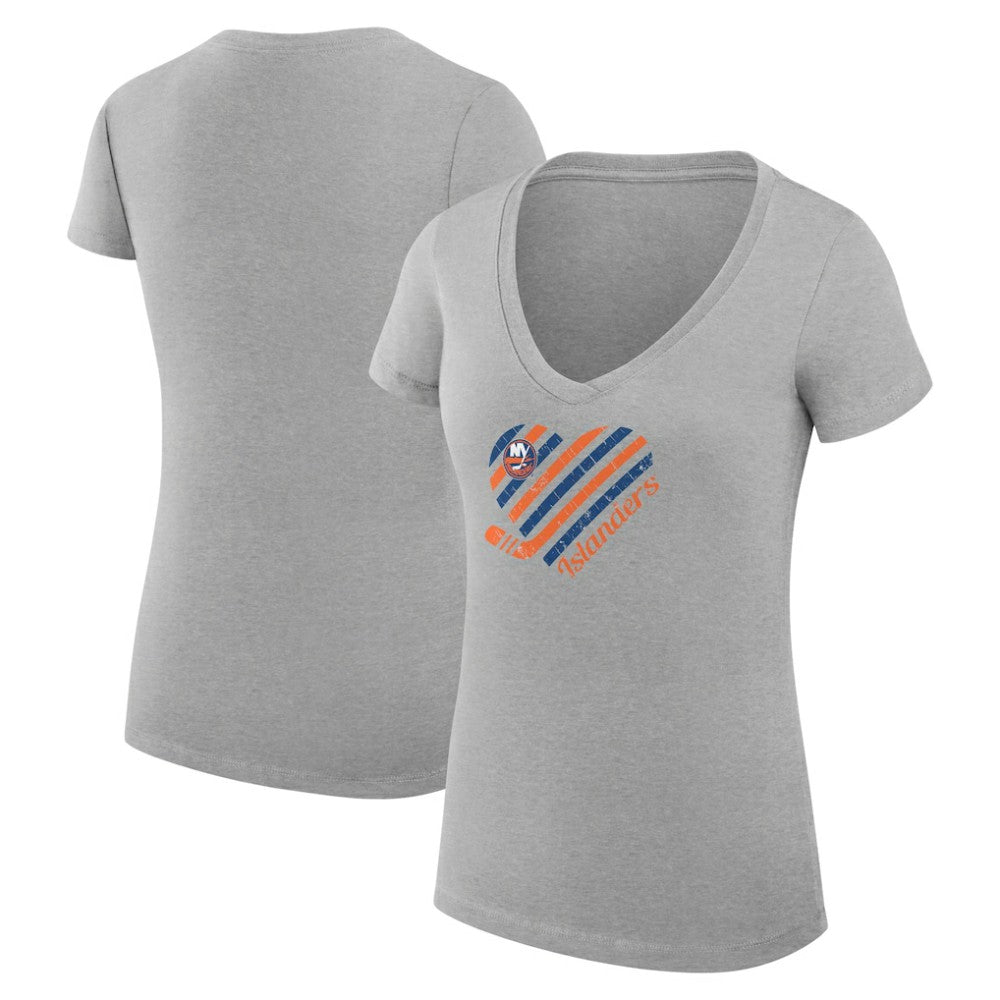 New York Islanders G-III 4Her by Carl Banks Women's Super-Slim Fit Lightweight Heart V-Neck T-Shirt Heather Gray