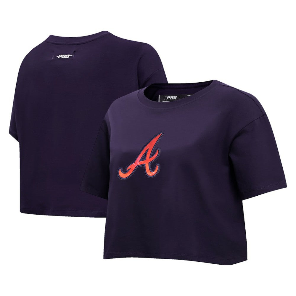 Atlanta Braves Pro Standard Women's Painted Sky Boxy Cropped T-Shirt Navy