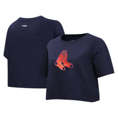 Boston Red Sox Pro Standard Women's Painted Sky Boxy Cropped T-Shirt Navy