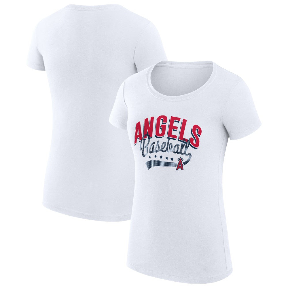 Los Angeles Angels G-III 4Her by Carl Banks Women's Super-Slim Fit Lightweight Filigree Team T-Shirt White