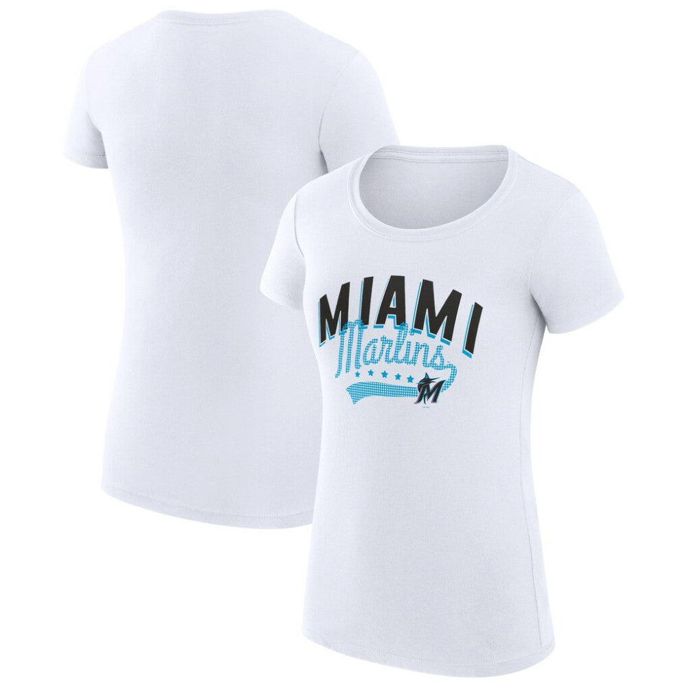 Miami Marlins G-III 4Her by Carl Banks Women's Super-Slim Fit Lightweight Filigree Team T-Shirt White