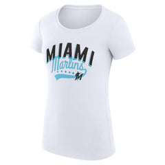 Miami Marlins G-III 4Her by Carl Banks Women's Super-Slim Fit Lightweight Filigree Team T-Shirt White