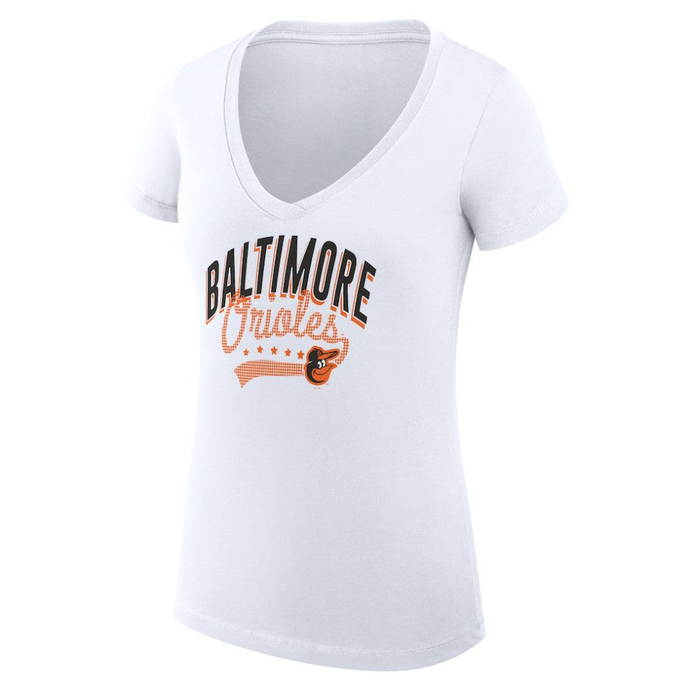 Baltimore Orioles G-III 4Her by Carl Banks Women's Super-Slim Fit Lightweight Filigree Team V-Neck T-Shirt White