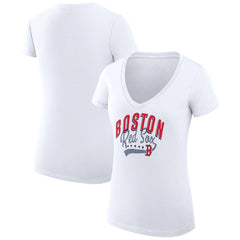 Boston Red Sox G-III 4Her by Carl Banks Women's Super-Slim Fit Lightweight Filigree Team V-Neck T-Shirt White