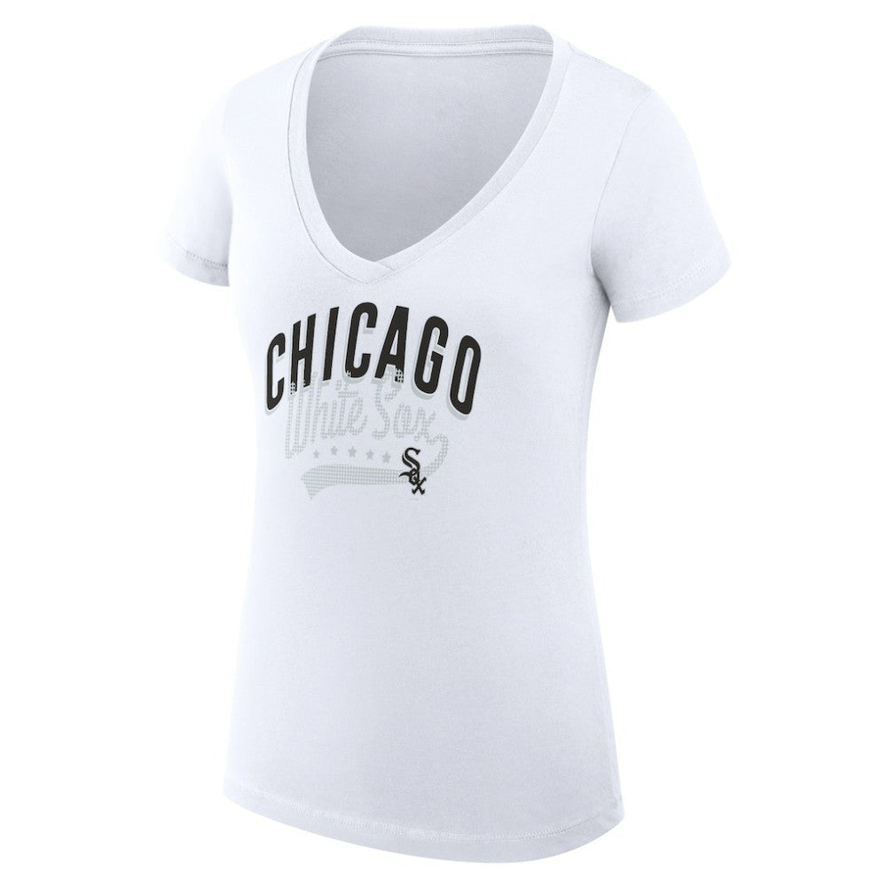 Chicago White Sox G-III 4Her by Carl Banks Women's Super-Slim Fit Lightweight Filigree Team V-Neck T-Shirt White