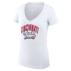 Cincinnati Reds G-III 4Her by Carl Banks Women's Super-Slim Fit Lightweight Filigree Team V-Neck T-Shirt White