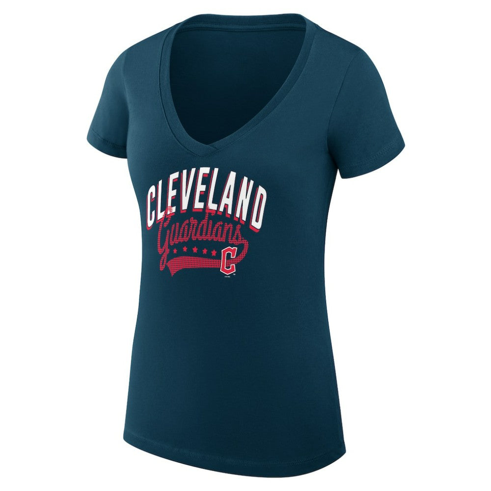 Cleveland Guardians G-III 4Her by Carl Banks Women's Super-Slim Fit Lightweight Filigree Team V-Neck T-Shirt Navy
