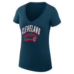 Cleveland Guardians G-III 4Her by Carl Banks Women's Super-Slim Fit Lightweight Filigree Team V-Neck T-Shirt Navy