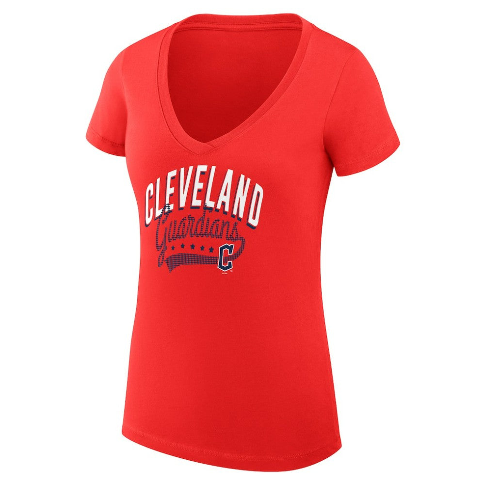 Cleveland Guardians G-III 4Her by Carl Banks Women's Super-Slim Fit Lightweight Filigree Team V-Neck T-Shirt Red