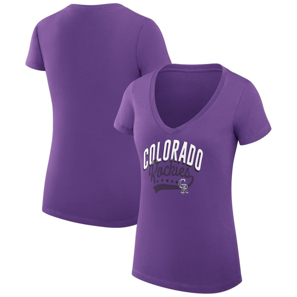 Colorado Rockies G-III 4Her by Carl Banks Women's Super-Slim Fit Lightweight Filigree Team V-Neck T-Shirt Purple