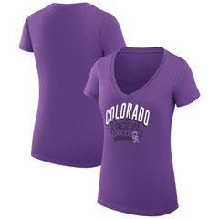Colorado Rockies G-III 4Her by Carl Banks Women's Super-Slim Fit Lightweight Filigree Team V-Neck T-Shirt Purple