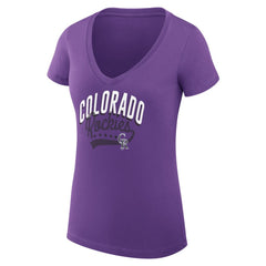 Colorado Rockies G-III 4Her by Carl Banks Women's Super-Slim Fit Lightweight Filigree Team V-Neck T-Shirt Purple