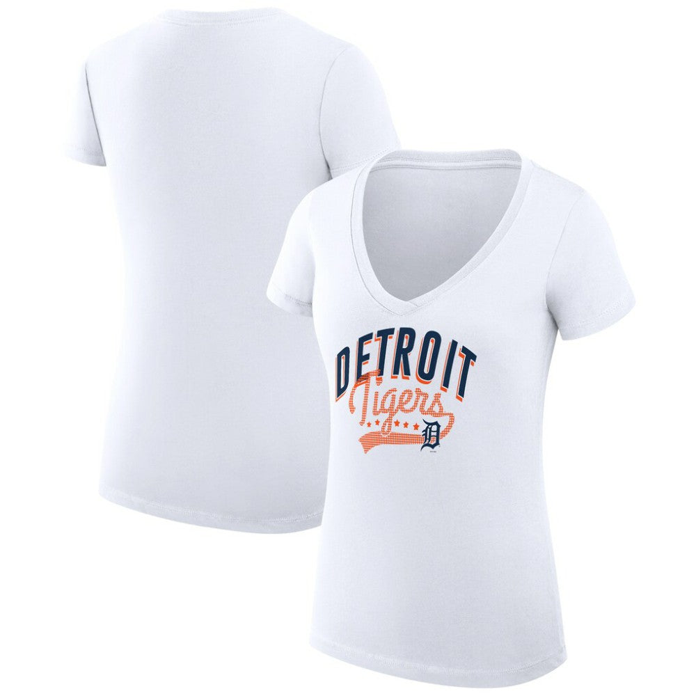 Detroit Tigers G-III 4Her by Carl Banks Women's Super-Slim Fit Lightweight Filigree Team V-Neck T-Shirt White