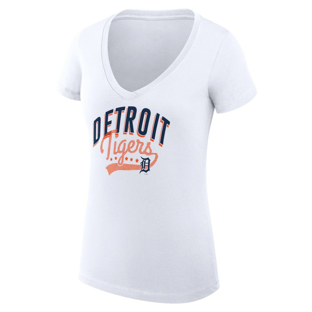 Detroit Tigers G-III 4Her by Carl Banks Women's Super-Slim Fit Lightweight Filigree Team V-Neck T-Shirt White