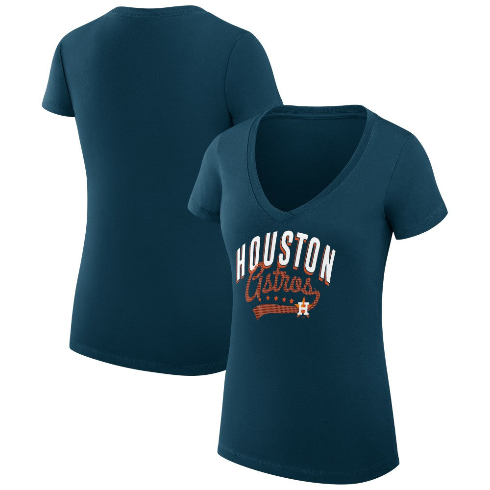 Houston Astros G-III 4Her by Carl Banks Women's Super-Slim Fit Lightweight Filigree Team V-Neck T-Shirt Navy