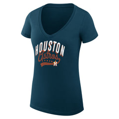Houston Astros G-III 4Her by Carl Banks Women's Super-Slim Fit Lightweight Filigree Team V-Neck T-Shirt Navy