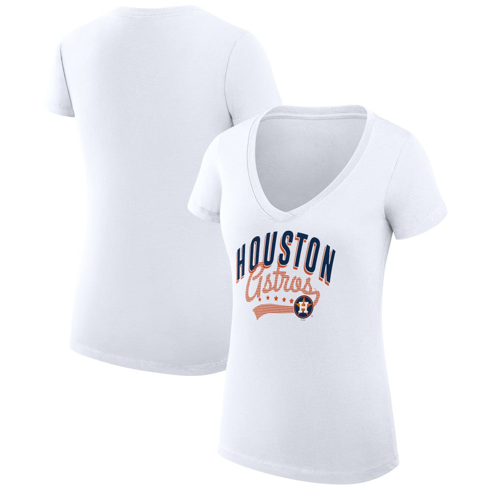 Houston Astros G-III 4Her by Carl Banks Women's Super-Slim Fit Lightweight Filigree Team V-Neck T-Shirt White