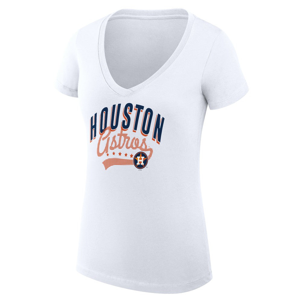 Houston Astros G-III 4Her by Carl Banks Women's Super-Slim Fit Lightweight Filigree Team V-Neck T-Shirt White