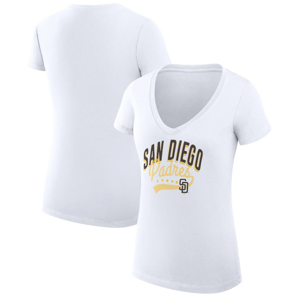 San Diego Padres G-III 4Her by Carl Banks Women's Super-Slim Fit Lightweight Filigree Team V-Neck T-Shirt White