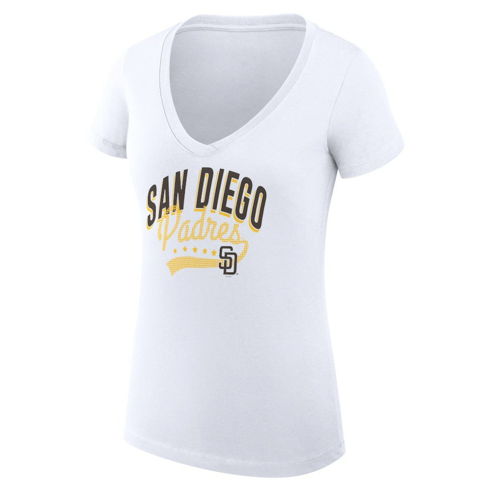 San Diego Padres G-III 4Her by Carl Banks Women's Super-Slim Fit Lightweight Filigree Team V-Neck T-Shirt White