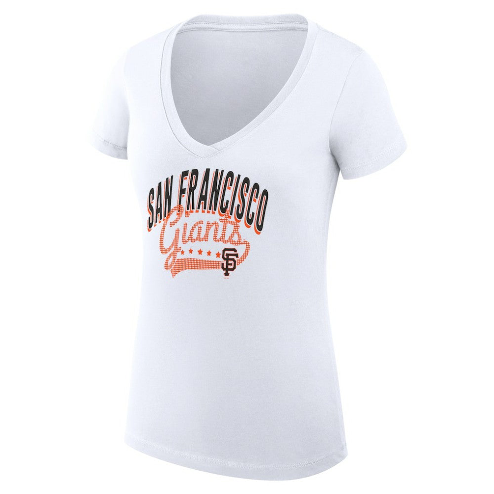 San Francisco Giants G-III 4Her by Carl Banks Women's Super-Slim Fit Lightweight Filigree Team V-Neck T-Shirt White