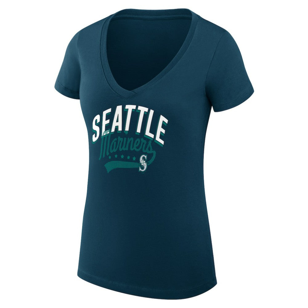 Seattle Mariners G-III 4Her by Carl Banks Women's Super-Slim Fit Lightweight Filigree Team V-Neck T-Shirt Navy