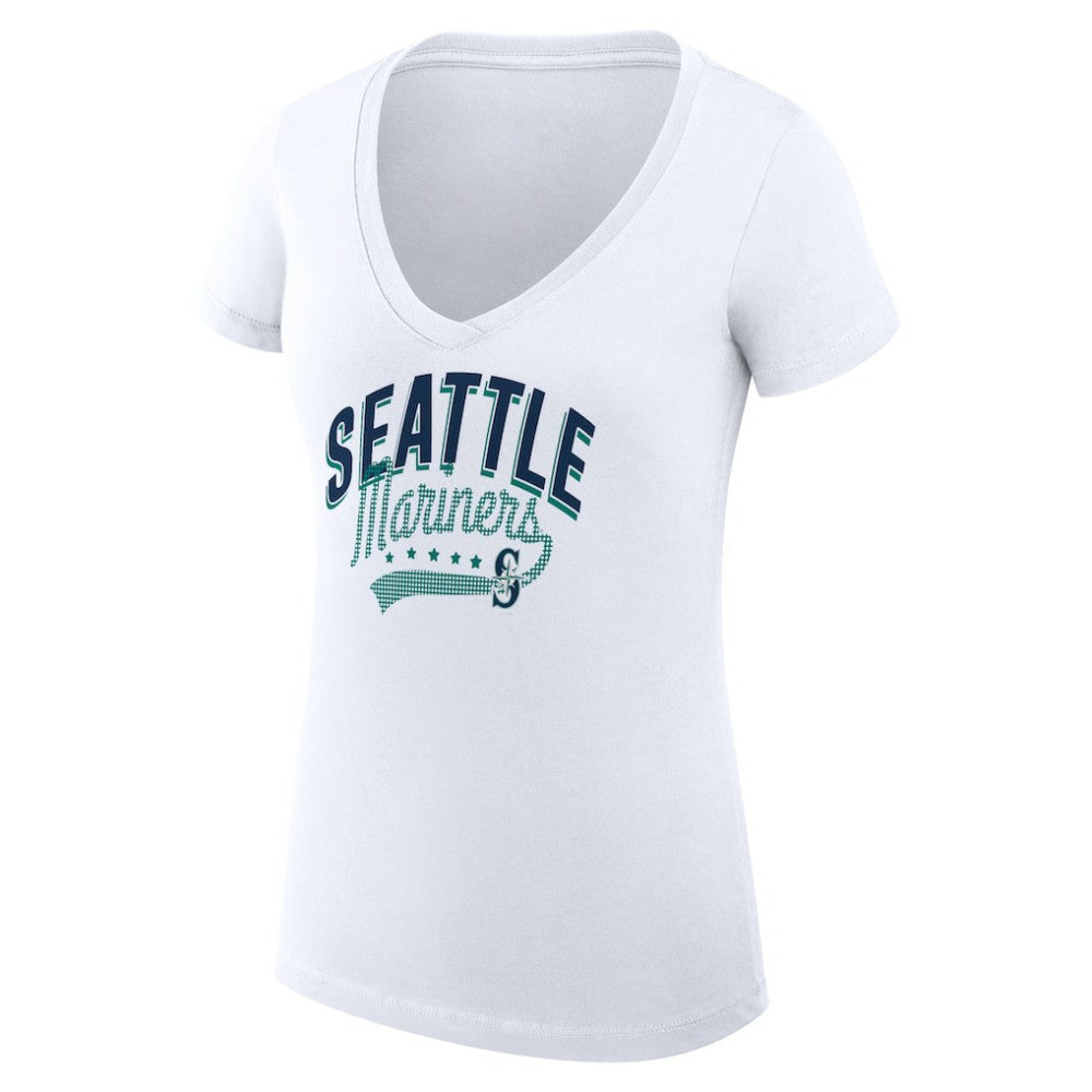 Seattle Mariners G-III 4Her by Carl Banks Women's Super-Slim Fit Lightweight Filigree Team V-Neck T-Shirt White