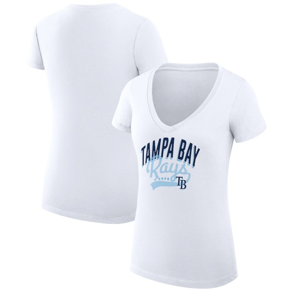 Tampa Bay Rays G-III 4Her by Carl Banks Women's Super-Slim Fit Lightweight Filigree Team V-Neck T-Shirt White