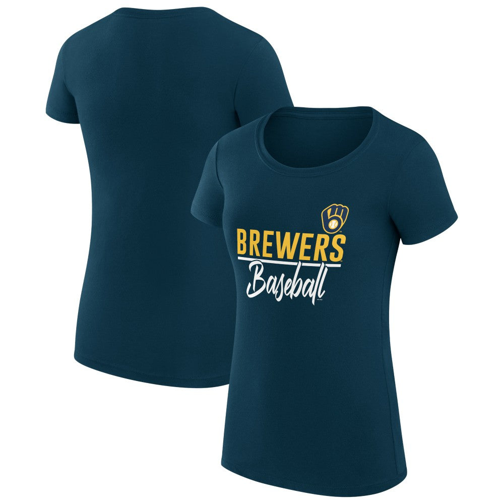 Milwaukee Brewers G-III 4Her by Carl Banks Women's Super-Slim Fit Lightweight Team Graphic T-Shirt Navy