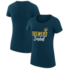 Milwaukee Brewers G-III 4Her by Carl Banks Women's Super-Slim Fit Lightweight Team Graphic T-Shirt Navy