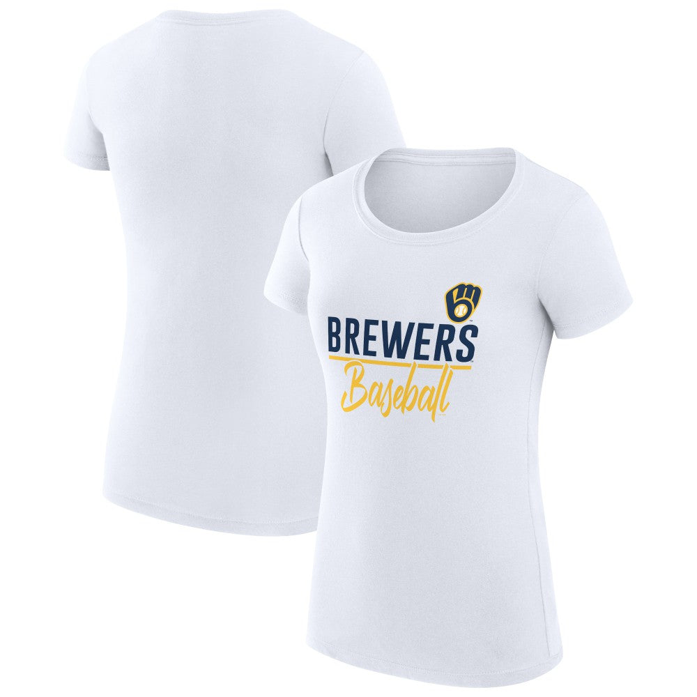 Milwaukee Brewers G-III 4Her by Carl Banks Women's Super-Slim Fit Lightweight Team Graphic T-Shirt White