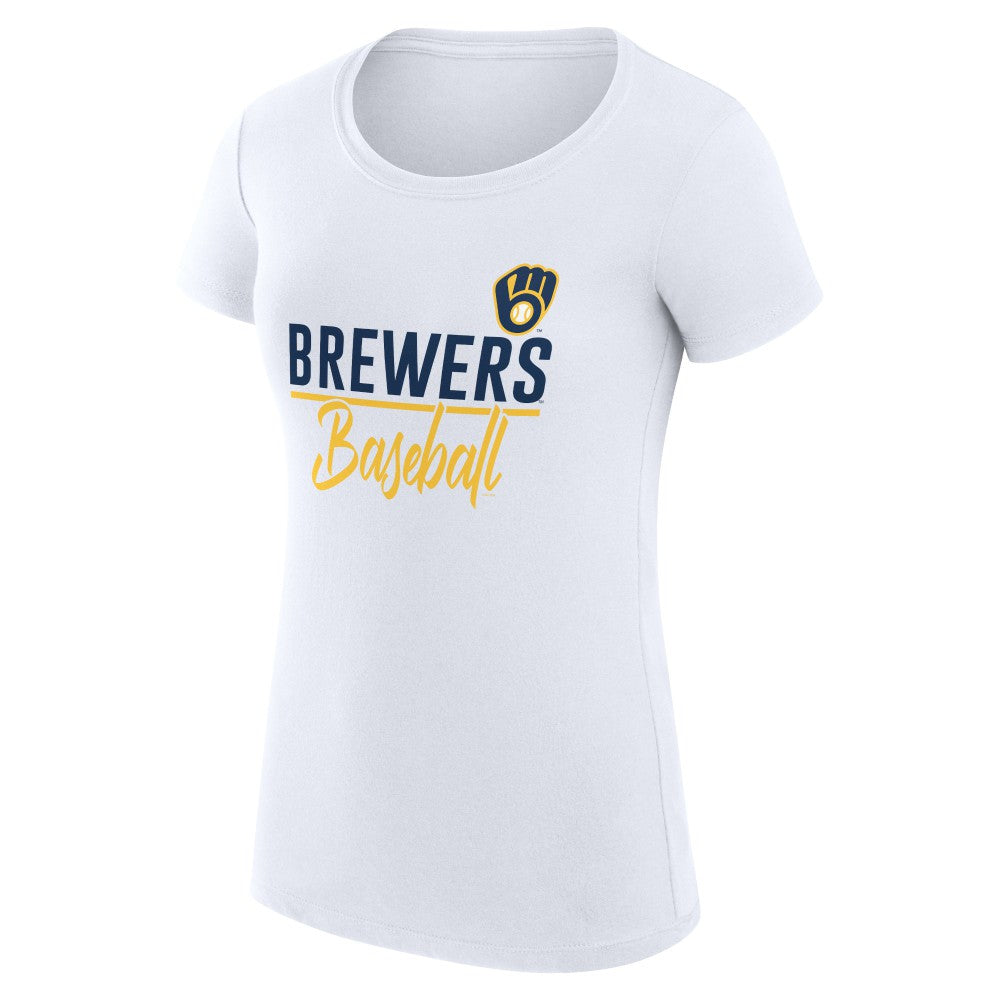 Milwaukee Brewers G-III 4Her by Carl Banks Women's Super-Slim Fit Lightweight Team Graphic T-Shirt White